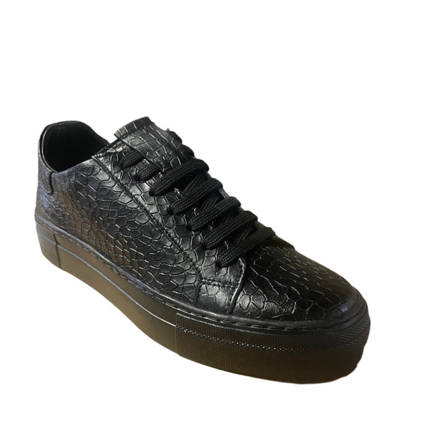 Via Veneto Croc Leather Sneaker - Black - My Shoe Shop -