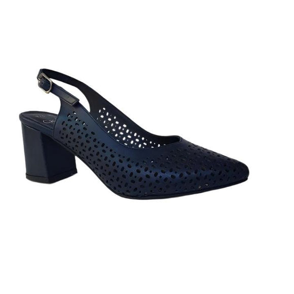 Via Veneto Laser Cut Pointy Block Heel - Navy - My Shoe Shop - General