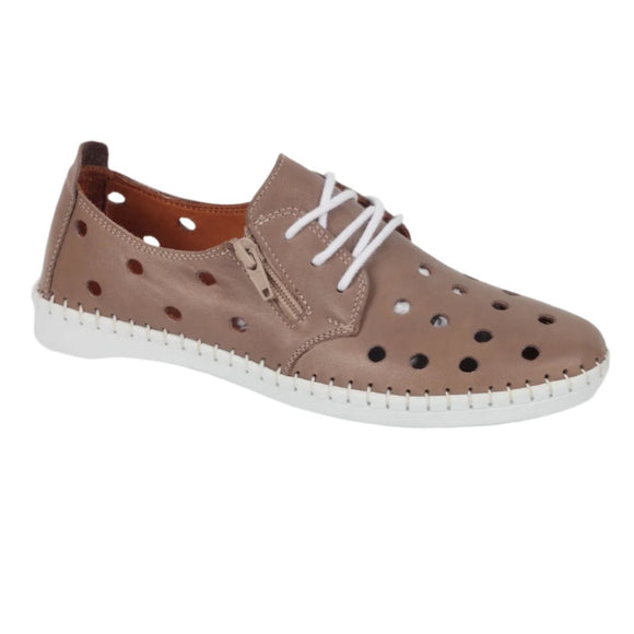 Via Veneto Leather Lasercut Laceup 042.110-25 - Hat (taupe) - My Shoe Shop - Comfort