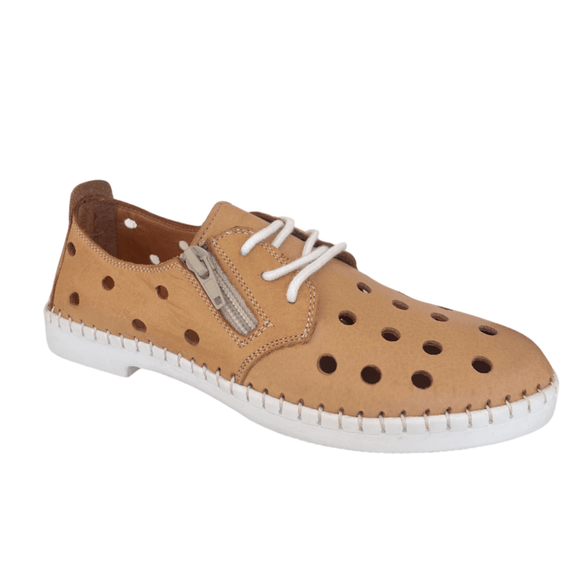 Via Veneto Leather Lasercut Laceup 042.110-25 - Scissors (beige) - My Shoe Shop - Comfort