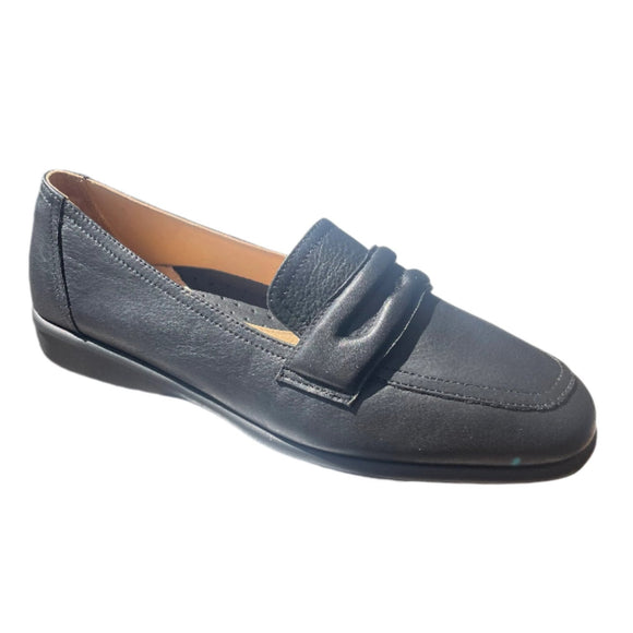 Via Veneto Leather Moc with low wedge 056.2224 - Black - My Shoe Shop - Wedge