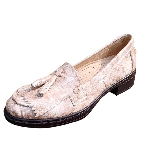 Via Veneto Leather Patent Loafer with Tassle - Beige - My Shoe Shop - General