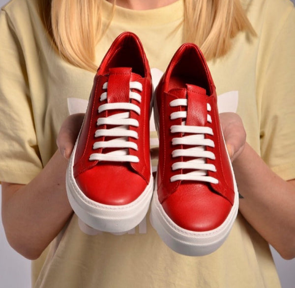 Via Veneto Leather Sneaker with White Sole 352 - Red - My Shoe Shop -