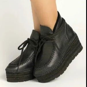 Vidorreta Low Leather Wedge Boot - Black - My Shoe Shop - boot