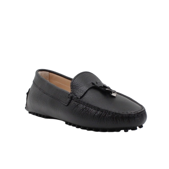Via Veneto Leather Moccasin 1173 with Silver detail on Tassle - Black