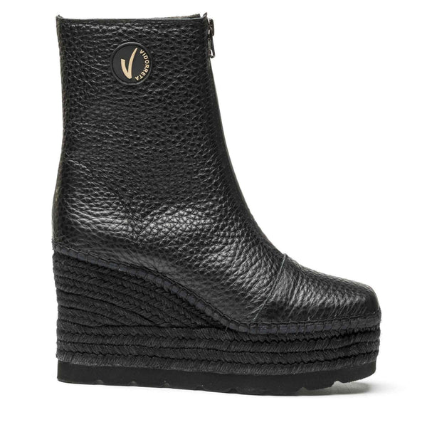 Vidorreta Wedge Leather Boot with Front Zip black negro 90500