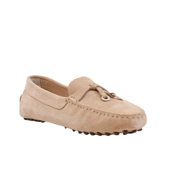 Via Veneto Suede Moccasin 1173 with Silver detail on Tassle - Beige