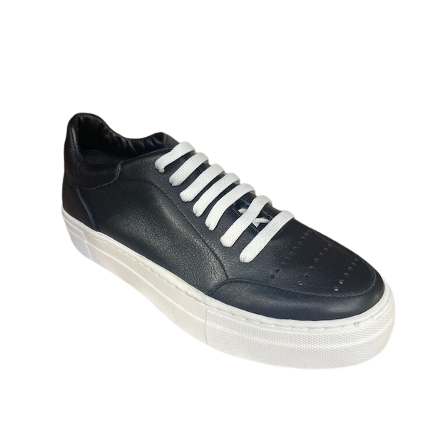 Via Veneto Leather Sneaker with Lace - Black