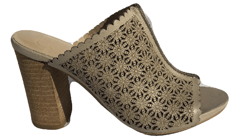 BEIGE LAZER CUT BLOCK HEEL - My Shoe Shop - Heels