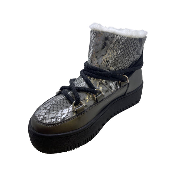 Black and Silver Snake Print Chunky Boot - My Shoe Shop - boot