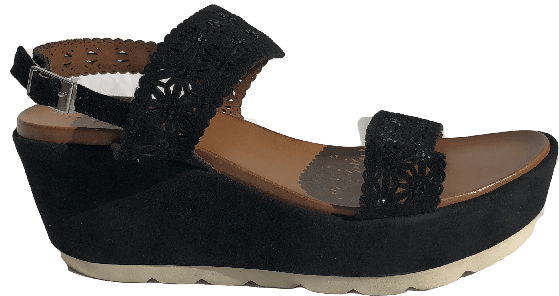 BLACK SUEDE DOUBLE STRAP WEDGE 2 - My Shoe Shop - Wedge
