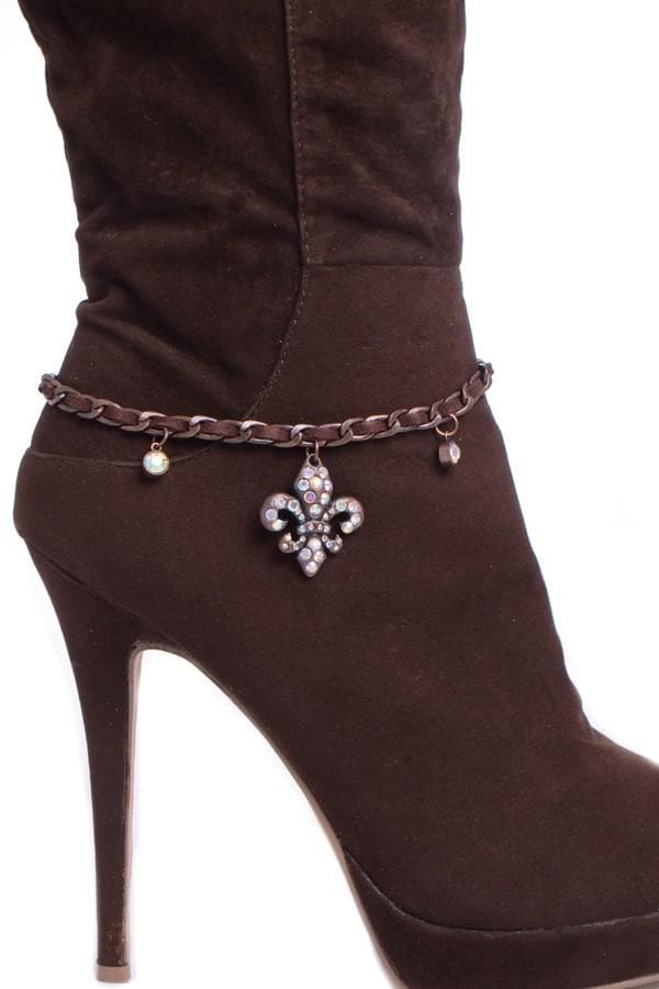 Bootbling - Rhinestone Fleur de lis on Brown suede chain - My Shoe Shop - Bootbling