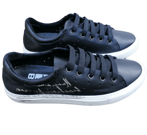 Bueno Leather Sneaker with Print & Lace - Black - My Shoe Shop - Sneaker