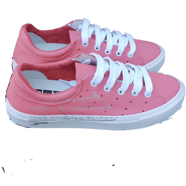 Bueno Leather Sneaker with Print & Lace - Salmon - My Shoe Shop - Sneaker