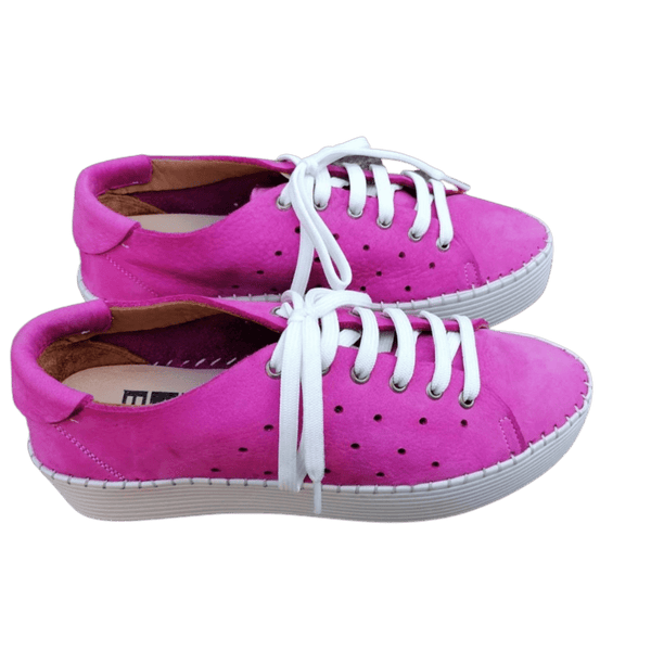 Bueno Leather Sneaker with Small Lasercut Detail - Pink - My Shoe Shop - Sneaker