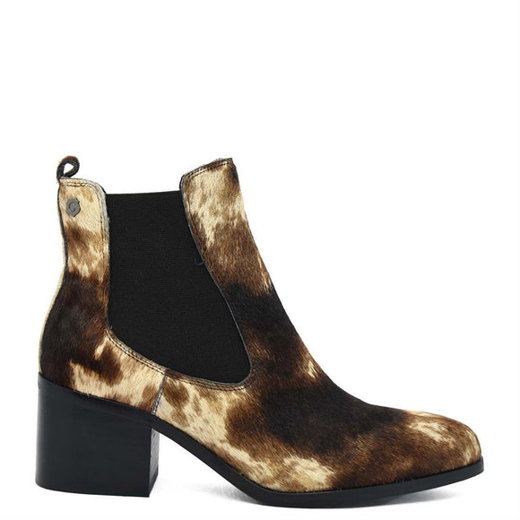 Carmela 67383 brown leather ankle boot with natural hair detail - image 3