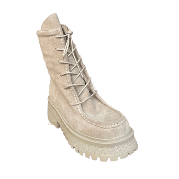 Chunky Boot with Laceup Detail - Beige Suede - My Shoe Shop - Boots
