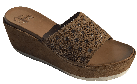 CUOIO(TAN) SUEDE SF05-1A LAZER CUT WEDGE - My Shoe Shop - Wedge