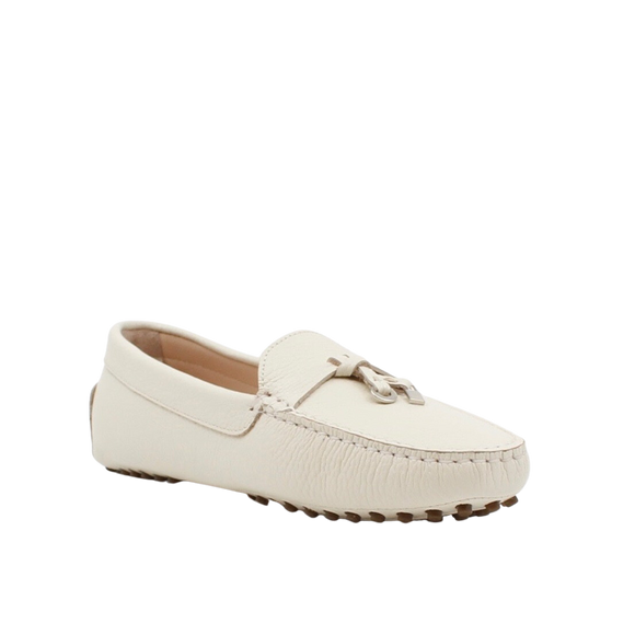 Via Veneto Leather Moccasin 1173 with Silver detail on Tassle - Bone