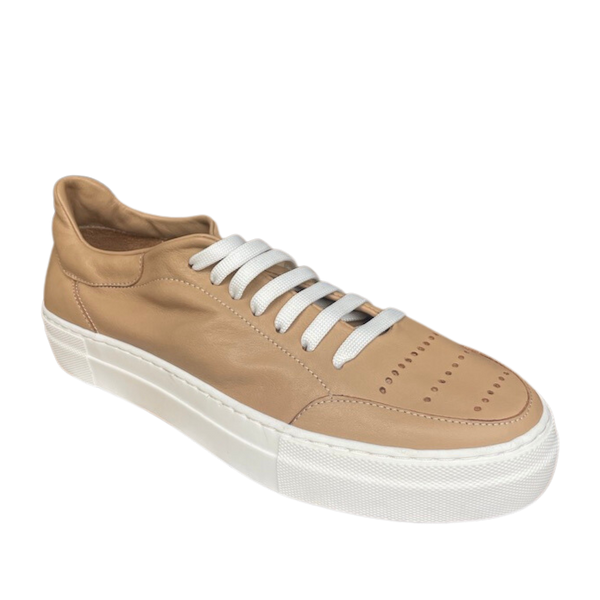 Via Veneto Leather Sneaker with Lace - Beige