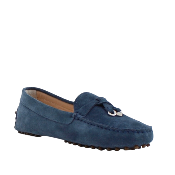 Via Veneto Suede Moccasin 1173 with Silver detail on Tassle -  Navy