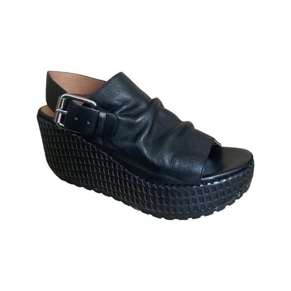 Femme Plus Chunky Leather Wedge - Black - My Shoe Shop - Wedge