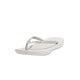 FitFlop iQushion Silver flip-flop, angled view showing metallic strap and textured footbed