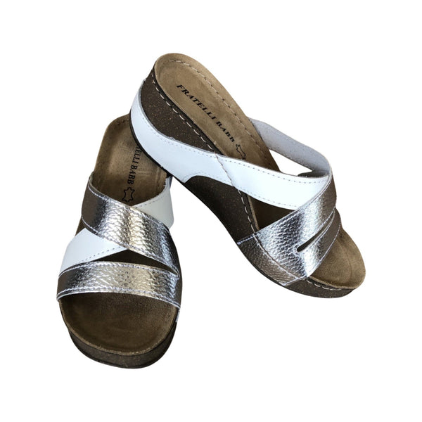 Fratellibabb Comfort Wedge - Silver and White - My Shoe Shop - Wedge