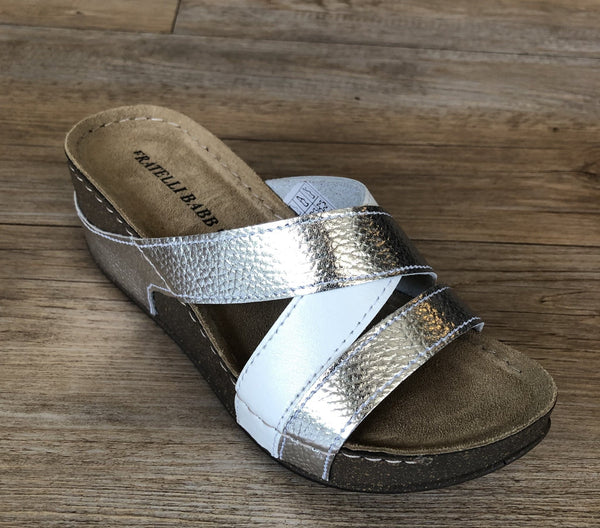 Fratellibabb Comfort Wedge - Silver and White - My Shoe Shop - Wedge