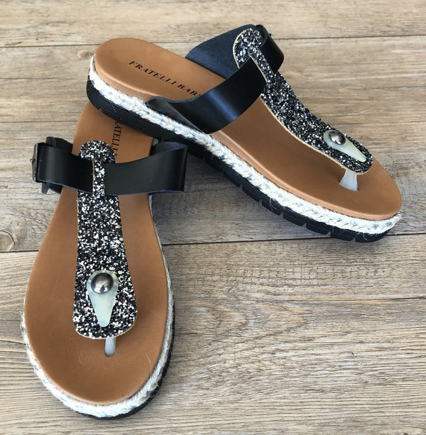 Fratellibabb Leather Thong Sandal - Black - My Shoe Shop - sandal