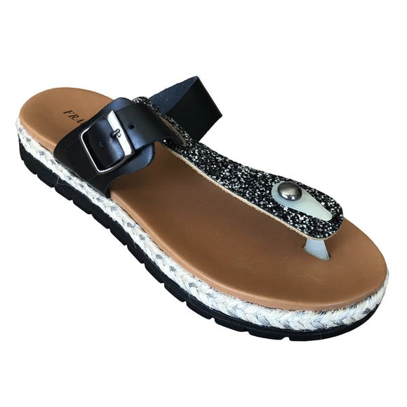 Fratellibabb leather thong sandal in Black