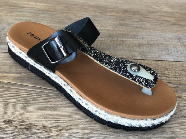 Fratellibabb Leather Thong Sandal - Black - My Shoe Shop - sandal