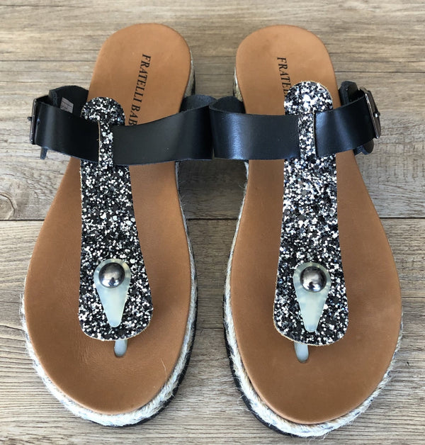 Fratellibabb Leather Thong Sandal - Black - My Shoe Shop - sandal