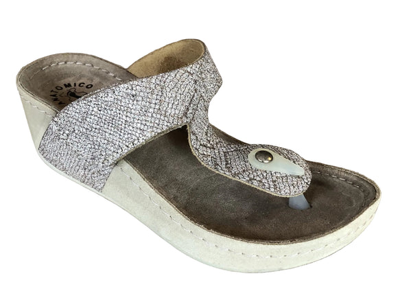 Fratellibabb snake-print thong wedge in Beige and Gold