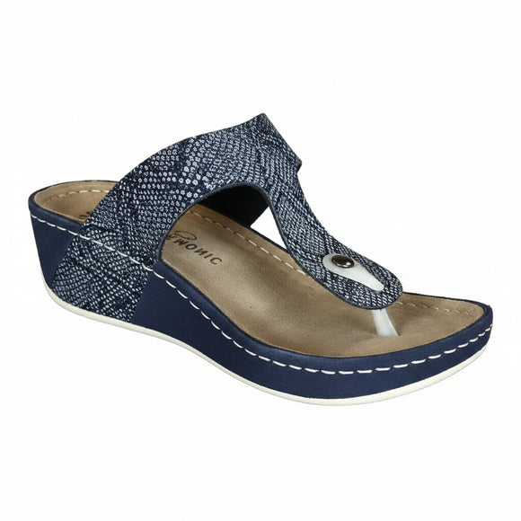 Fratellibabb snake-print thong wedge in Navy