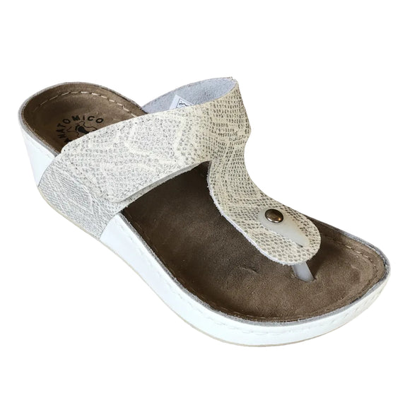 Fratellibabb snake-print thong wedge in White