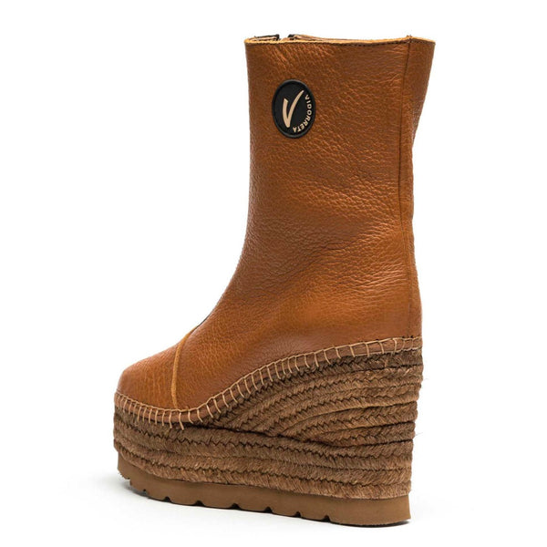 Vidorreta Wedge Leather Boot with Front Zip camel 90500