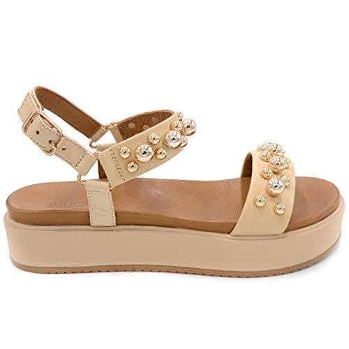 Inuovo 112027 Studded Sandal - Beige - My Shoe Shop - sandal