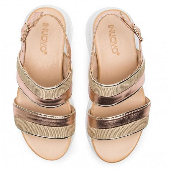 Inuovo 114008 Wedge Sandal with Gold - Beige - My Shoe Shop - sandal