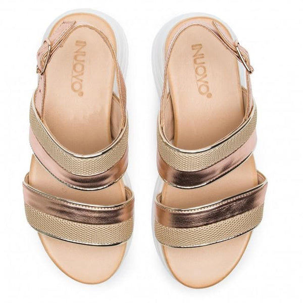 Inuovo 114008 Wedge Sandal with Gold - Beige - My Shoe Shop - sandal