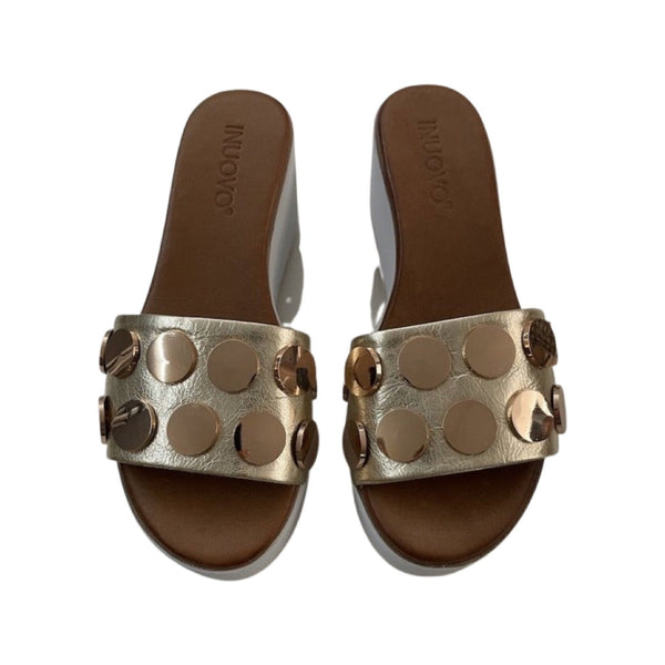 Inuovo 123032 Studded Slip-in leather wedge - Gold - My Shoe Shop - Wedge
