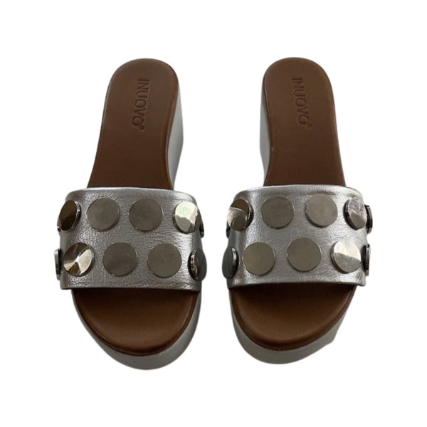 Inuovo 123032 Studded Slip in leather wedge- SIlver - My Shoe Shop - Wedge