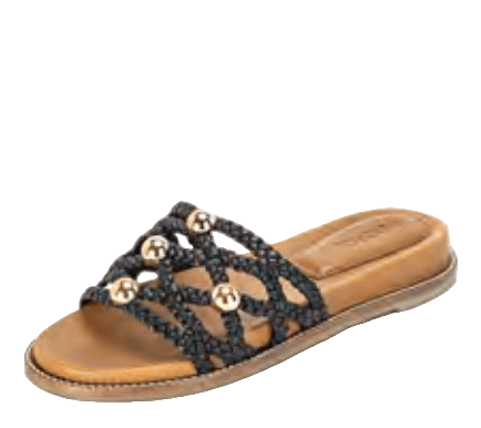 Inuovo 398007 Slip In Sandal with Gold detail - Black - My Shoe Shop - sandal