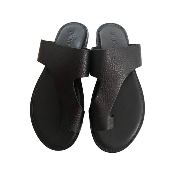 Inuovo 423087 Strap Slip in leather sandal- Black - My Shoe Shop - sandal