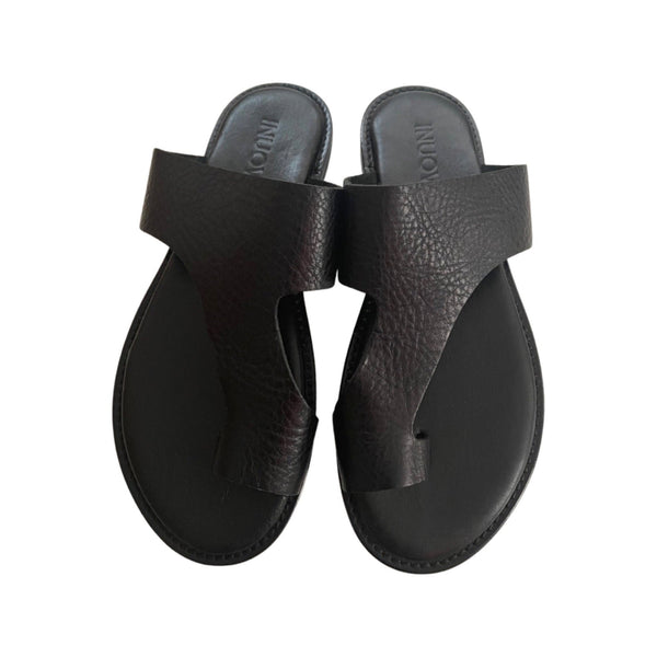 Inuovo 423087 Strap Slip in leather sandal- Black - My Shoe Shop - sandal