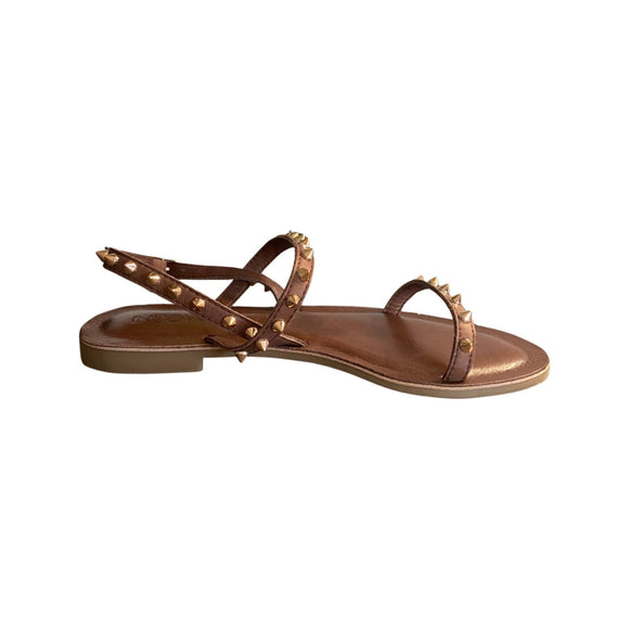 Inuovo 459014 Leather Sandal with Stud - Brown - My Shoe Shop - sandal