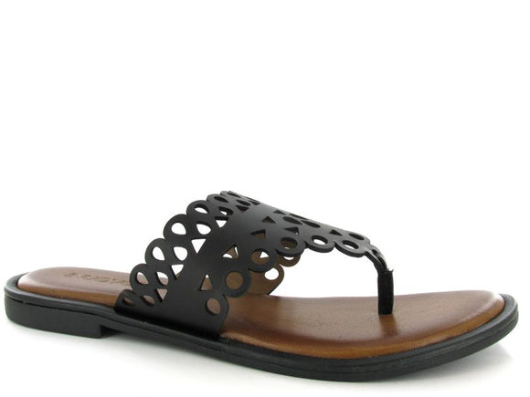 Inuovo 8343 Lasercut Slip in Sandal - Black - My Shoe Shop - sandal