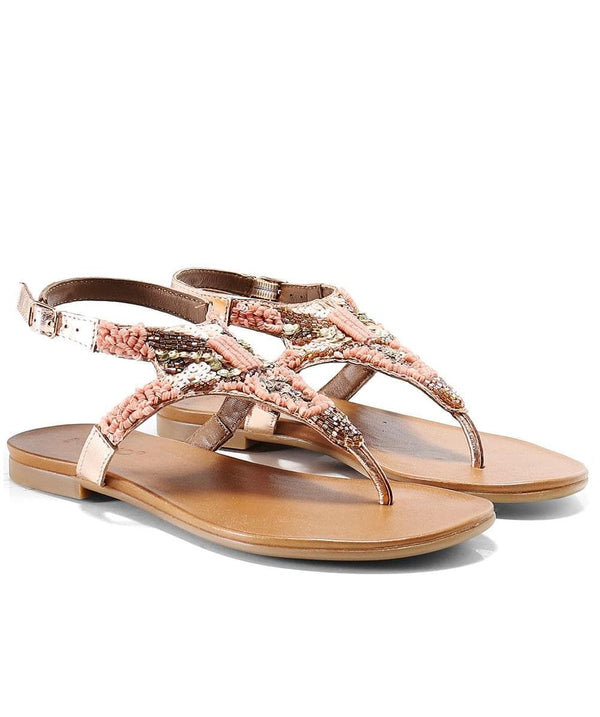 Inuovo 8440 Beaded Leather Studded Sandal - Rose Gold - My Shoe Shop - sandal