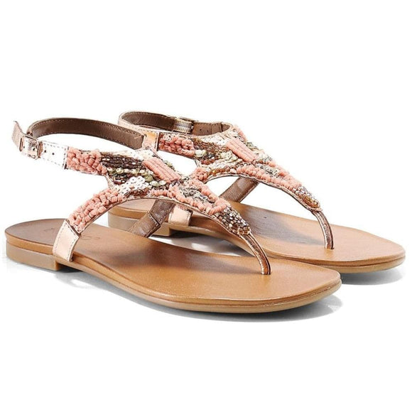 Inuovo 8440 Beaded Leather Studded Sandal - Rose Gold - My Shoe Shop - sandal