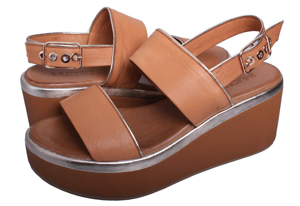 Inuovo 8674 Leather Double Strap Wedge - Coconut - My Shoe Shop - Wedge